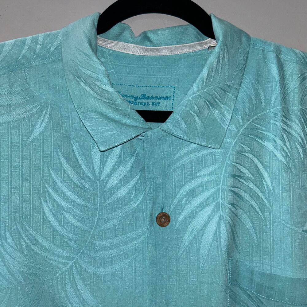Tommy Bahama 100% Silk Short Sleeve Button Down Palm Leaf Jacquard Sz L